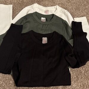 No Boundaries Women’s Crewneck Thermal Tops - Black, Olive, White